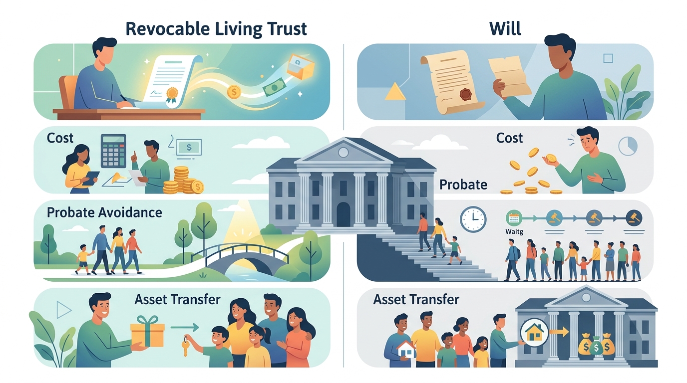 Revocable Living Trust vs. Will: Cost, Probate Avoidance, and Asset Transfer Rules